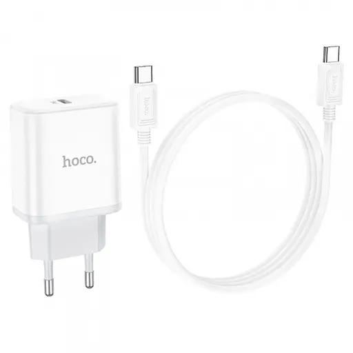 МЗП Hoco C104A PD20W (1USB-C) + кабель Type-C to Type-C White - фото 2