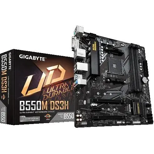 Материнская плата Gigabyte AM4 (B550) B550M DS3H, B550, 4xDDR4, CrossFireX, Int.Video(CPU), 4xSATA3, 2xM. 2, 1xPCI-E 16x 4.0, 1xPCI-E 16x 3.0, 1xPCI-E 1x 3.0, ALC887, GLan, 6xUSB3.2/6xUSB2.0, DVI-D/HDMI, MicroATX - фото 2