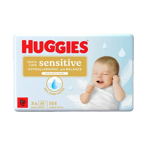 Вологі серветки Huggies Extra Care Sensitive 144 шт. (3 уп. x 48 шт.) - фото 2