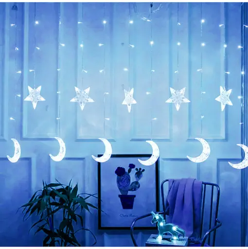 Новорічна світлодіодна гірлянда шторка дощ "Місяць і Зірки" YS-84009 138 LED 2.5 метра (синій), Yu Xin 82814 - фото 1