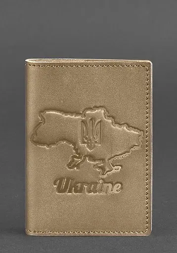 Кожаная обложка для паспорта с картой Украины светло-бежевая - фото 1