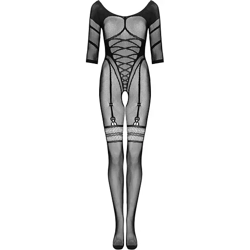 Сетчатый бодистокинг с имитацией подвязок Obsessive Bodystocking G329 S/M/L, Black, с доступом - фото 3
