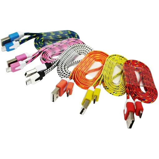 Кабель microUSB у тканинному обплетенні жовтий зелений жовтогарячий синій