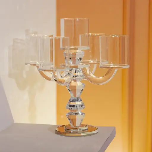 Підсвічник канделябр Yiwu Flora скляний на 5 свічок 24 см HP-4-31 - фото 3