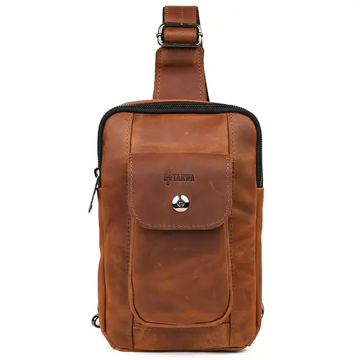 Мужской коньячный слинг из кожи крейзи хорс TARWA 27.5х18х4 см sum0028236 - фото 2