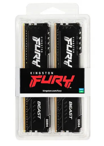 Память 32 ГБ x 2 (комплект 64 ГБ) DDR4, 3200 МГц, Kingston Fury Beast, черная, 16-18-18, 1,35 В, с радиатором (KF432C16BBK2/64) - фото 5