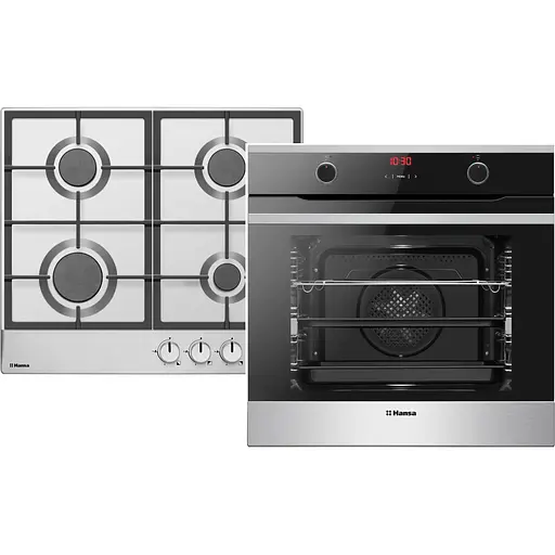 Комплект Hansa духовка электрическая + поверхность газовая черный+нержавеющая сталь