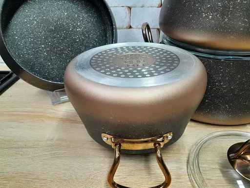 Набір каструль O.M.S. Collection 3041 з гранітно-мармуровим покриттям Бронзовий (Туреччина) - фото 6