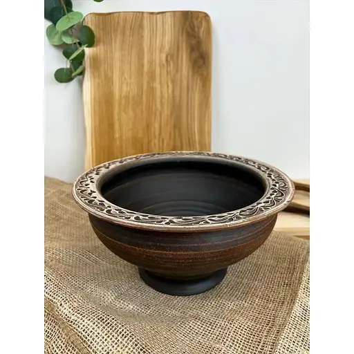 Миска для вареників керамічна (глиняна) різьблена Ангоб 2 л