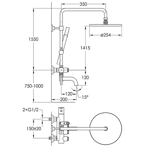 Душова система чорний Imprese Smart Click ZMK101901210, Чорний матовий - фото 2