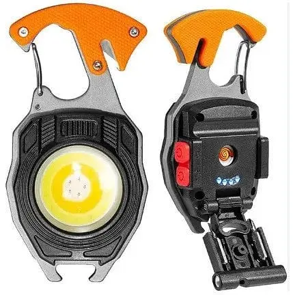 Мини фонарик брелок Multifunctional W5147 COB белый желтый красный свет светильник с карабином открывашкой - фото 1