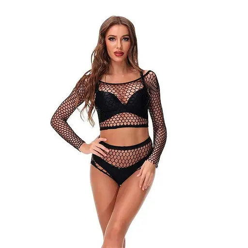 Комплект еротичний сітчастий топ та трусики S/M Чорний K0545-1 - фото 5