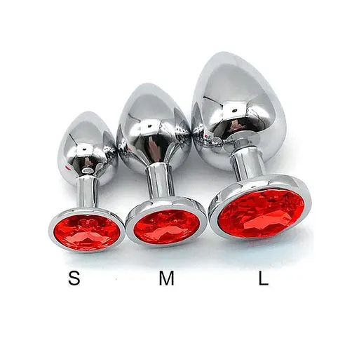 Набор анальных металлических пробок с кристаллами 42x90 мм / 34x83 мм / 28x72 мм (S/М/L) красный - фото 4
