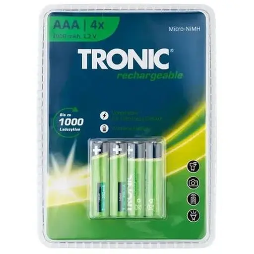 Аккумуляторные батареи Micro-NiMH AAA HR03 4шт зеленый TRONIC