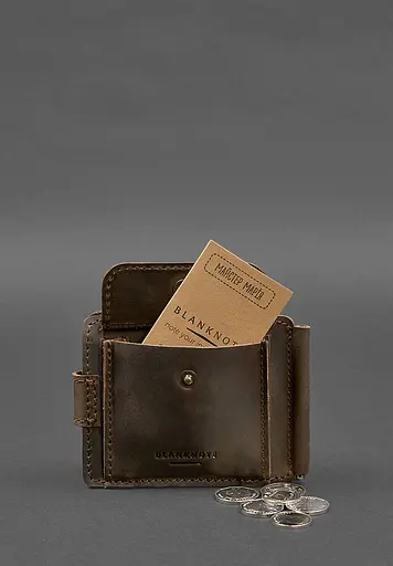 Кожаное портмоне 13.1 зажим с хлястиком темно-коричневое Crazy Horse - фото 8