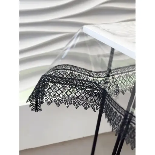 Силиконовая скатерть с черным кружевом 7 см 400х150 см