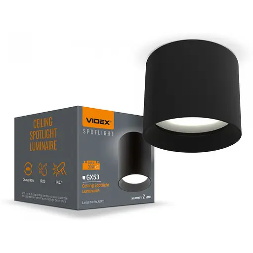 Світильник Videx під лампу GX53 накладний Чорний VL-SPF15A-B - фото 1