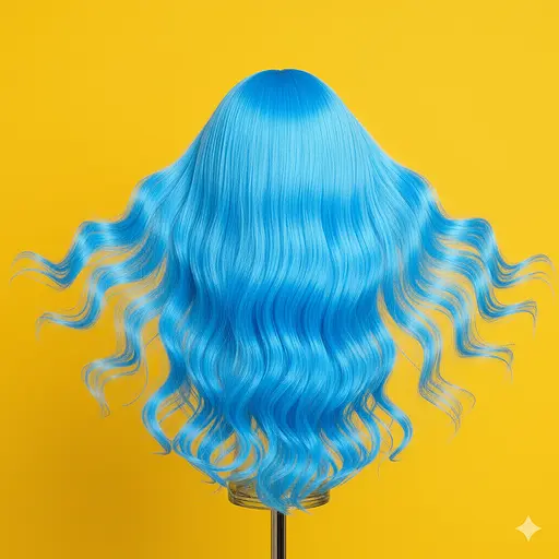 Парик кудрявый длинный ровный срез из термоволокна 80 см голубой - фото 2