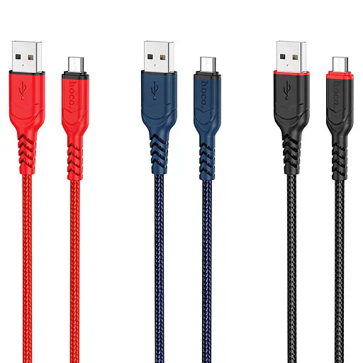 Кабель HOCO X59 USB to Micro 2.4A, 1m, nylon, TPE connectors, Red - фото 4