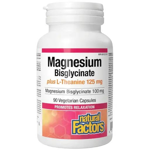 Магній Natural Factors Magnesium Bisglycinate 100 mg plus L-Theanine 125 mg 90 vcaps