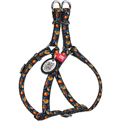 Шлея для котів та дрібних порід собак Waudog Nylon з QR паспортом, малюнок "Апельсини", пластиковий фастекс, XS