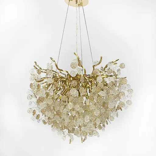 Люстра в золотистому корпусі з пластинами з комбінованого скла Line.F MD 9046 GD - фото 4