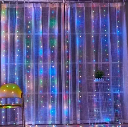 Новогодняя светодиодная гирлянда-штора Роса 3x3 м с 300 цветными LED лампочками и питанием USB - фото 8