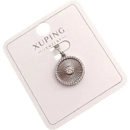 Жіночий круглий кулон Xuping з центральним кристалом у сріблястому кольорі з медичного золота - фото 1