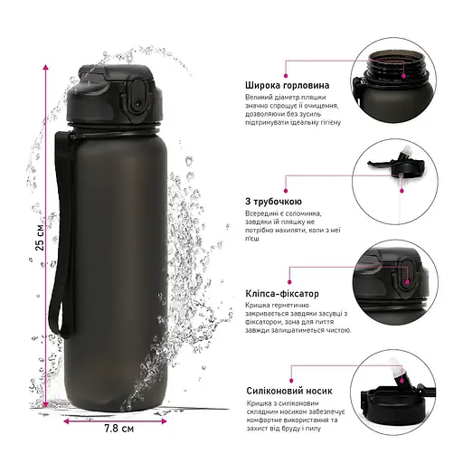 Бутылка для воды Line Art Grassa черная 800 мл (60014318LA-01) - фото 7