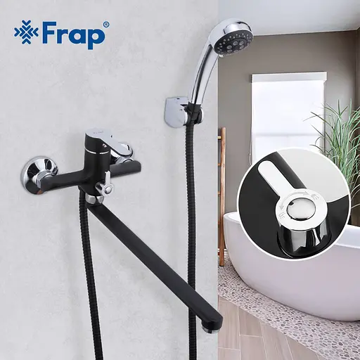 F2242 Змішувач для ванни довгий гусак чорний/хром Ø35 Frap 1/10 Чорний матовий - фото 5