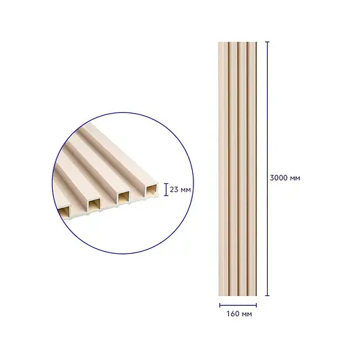 Рейка декоративна Wall Sticker WPC стінова 3000х160х23 мм Молочний SW-00001858 - фото 3