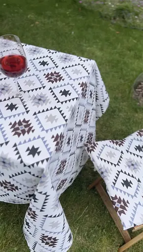 Водоотталкивающая Скатерть Геометрия коричневая 220х140 см (+ 4 салфетки 30х40) - фото 7