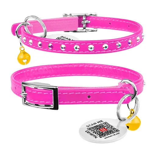 Ошейник Waudog Glamour с резинкой клеевыми стразами для кошек (ширина 9мм длина 22-30см) розовый