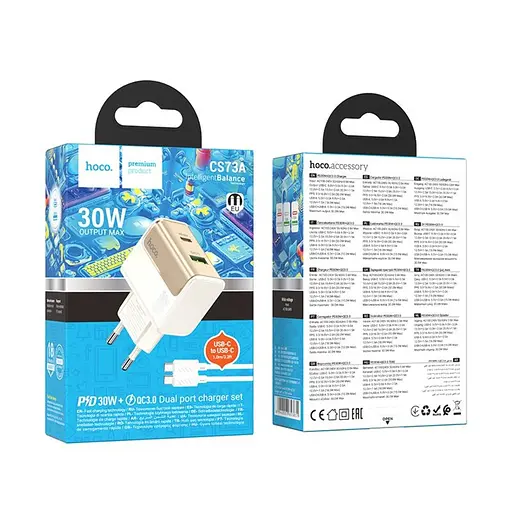 Зарядное устройство Hoco CS73A USB/ Type-C PD 30W QC белый + кабель Type-C to Type-C - фото 4