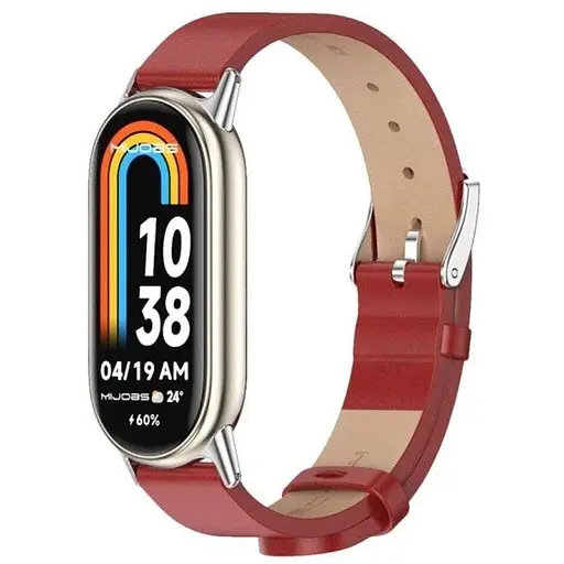 Кожаный ремешок MiJobs для фитнес-браслета Xiaomi Mi Band 7 Type B красный, держатель - золотистый
