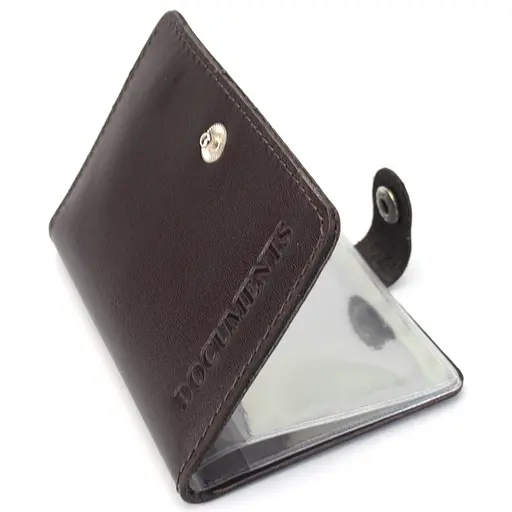 Обложка на документы кожаная на кнопке HC0035 коричневая матовая - фото 2