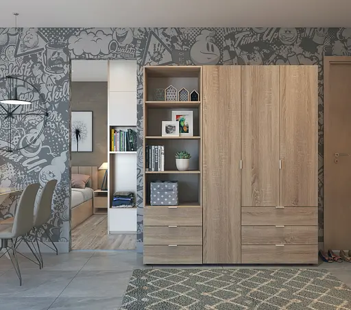 Пенал для одягу Doros Гелар Дуб сонома 3Ш 60х49.5х203.4 (41516131) - фото 2