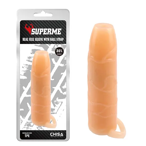 Насадка на пенис Super Me Real Feel Sleeve With Ball Strap 14 см телесный - фото 2