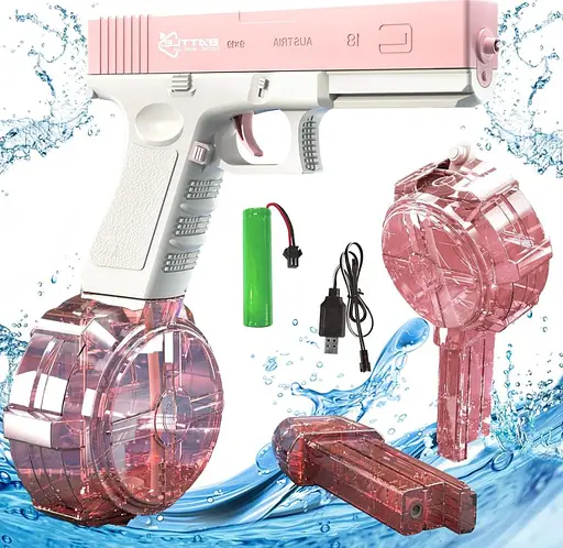 Электрический водяной пистолет высокого давления для детей и взрослых Glock Water Gun розовый - фото 2