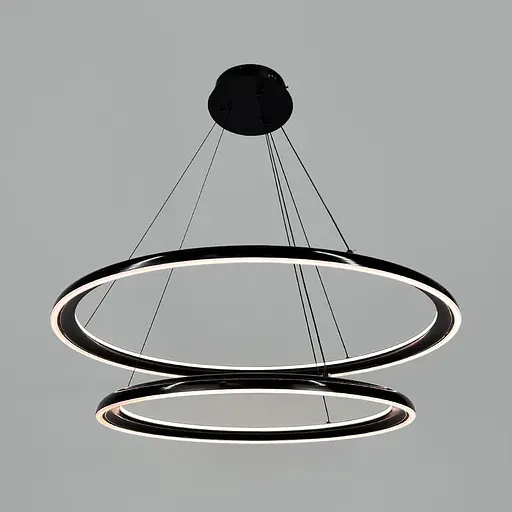 Современная подвесная люстра с двумя черными кольцами Ø 80+60 см Line F | Ст. MJ341-800+600 BK - фото 1