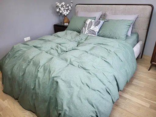 Комплект постельного белья Washed Cotton из вареного хлопка оливковый  - двуспальный - фото 2