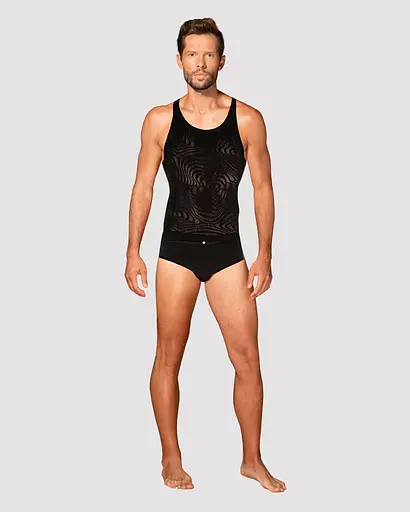 Мужская полупрозрачная майка-борцовка с узором Obsessive T103 tank top черная S/M/L - фото 3