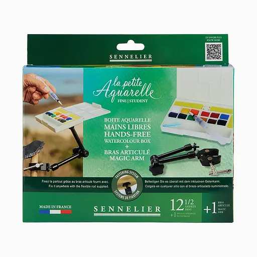 Набір акварельних фарб Sennelier Hands Free, 12 кольорів, кювета, пластиковий пенал + 1 чарівна рука