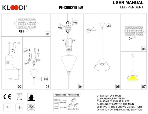 Світильник підвісний KLOODI DECO PE-CONI310 5W 3K BK - фото 2