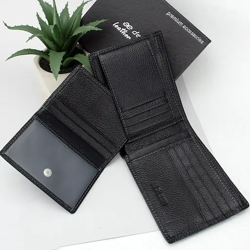 Кошелёк мужской кожаный De Esse LC14299-GD01 чёрный c обложкой на права в комплекте - фото 2