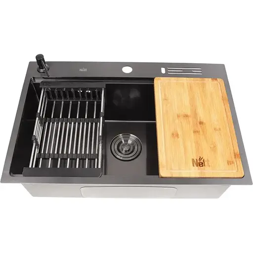 Комплект чорної мийки на кухню та змішувача Nett з нержавіючої сталі NB-7048 - фото 2