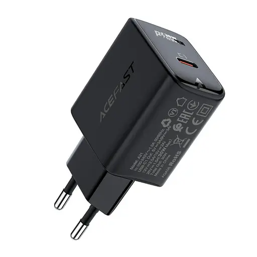 Мережевий зарядний пристрій Acefast a21 30 W gan single usb-c charger black - фото 1