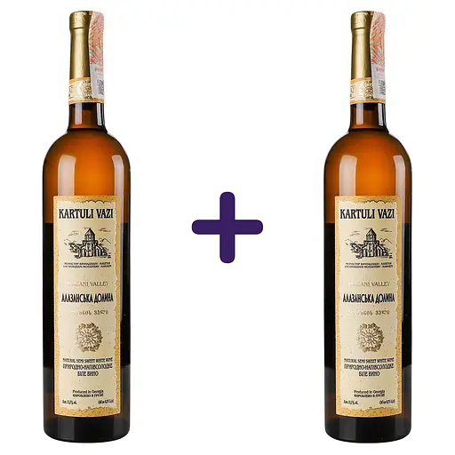Вино Kartuli Vazi Алазанская Долина белое полусладкое 12,5% 1.5 л (2 шт. х 0.75 л) - фото 1