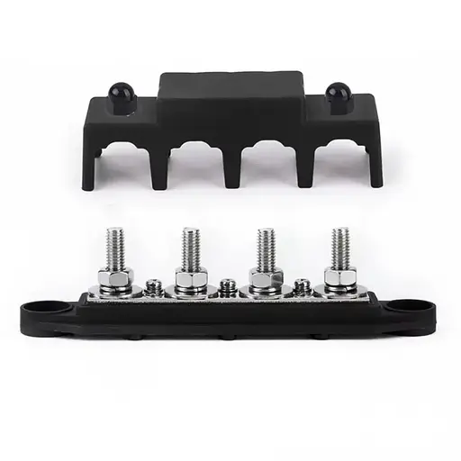 Розподільний блок з шиною Bus Bar з 4-ма шпильками М8 для з'єднання кабелів 12-48V DC, до 250A (чорний) - фото 3