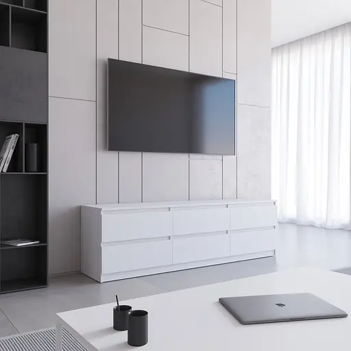 Тумба під телевізор Vays R-12, 6 шухляд без ручок, ЛДСП, 180×40×53 см